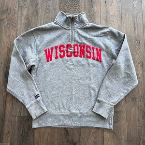 Jansport Wisconsin 1/4 Zip Pullover Sweatshirt Gray Size S Vintage Style